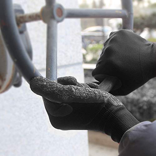 Crinkle Latex Rubber Coated Safety Work Gloves for Men Women (X-Small / Black-12 Pairs)