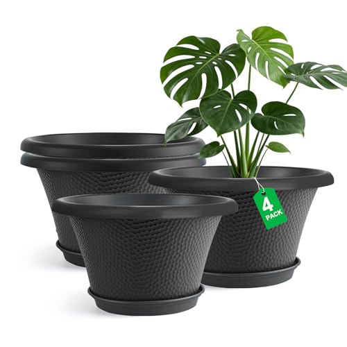 12 Inch Pots for Plants (Diamond Pattern-black / 12 inch-4 Pack)