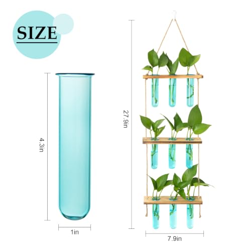 Wall Hanging Propagation Station with Wooden Stand Blue (Blue-9 Tube Vase)