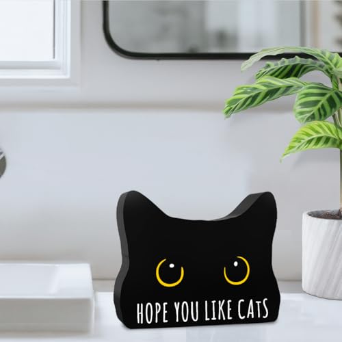 Black Cat Decor Cat Bathroom Decor Hope You Like Cats Funny Bathroom Acrylic Decors Sign Cat for Home Bathrooms Cats Lover Gifts For Women Men Christmas (Cats)
