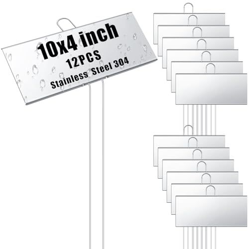 12 Pcs Large Plant Marker (10'' X 4'' with 16.5'' Stake / Silver)