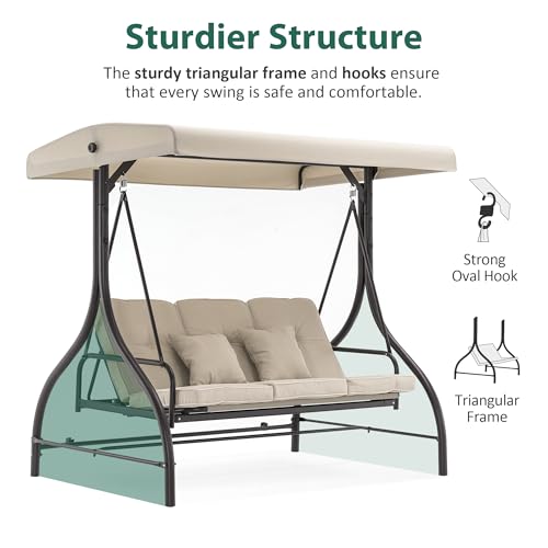 3 Seat Outdoor Patio Swing Chair (Beige)