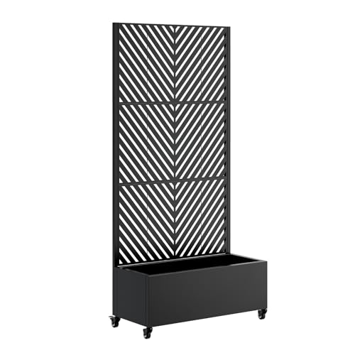 Metal Planter Box with Trellis and Wheels (Black / Rectangular E)