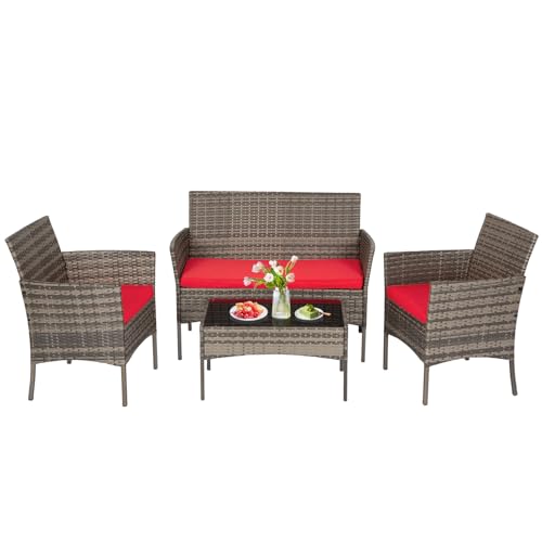 4 Piece Patio Furniture Set (Gray and Red / 4-Piece)