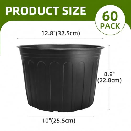 60 Pack 12.8 Inch 5 Gallon Large Plastic Plant Nursery Pots (60pcs 5 gallon)