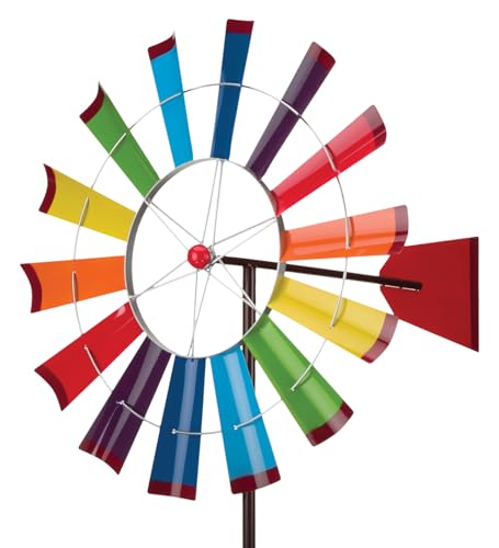 Wind Spinner Outdoor Metal Kinetic Yard Art with Stake (Rainbow / Medium (70-79 Inch))