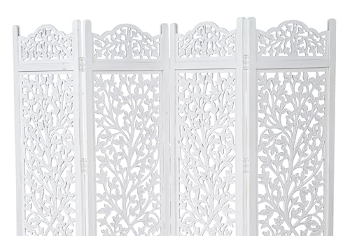 Room Divider Wooden Foldable Hand Carved Screens Panel 80" Wx72 H 4Panel (Antique White / 80"W x 72"H - Tree)