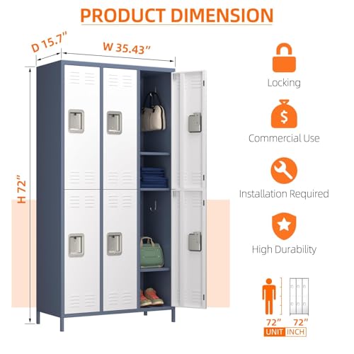 Metal Storage Locker for Employees (Grey White / 6 Door)