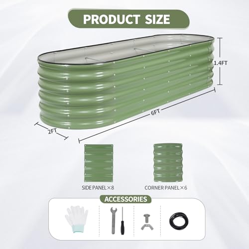 Galvanized Raised Garden Bed Outdoor (Green / 8x2x1.4ft)