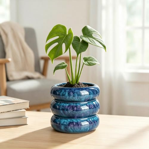 Ceramic Plant Pot Indoor (B-peacock Blue / 6.5inch)
