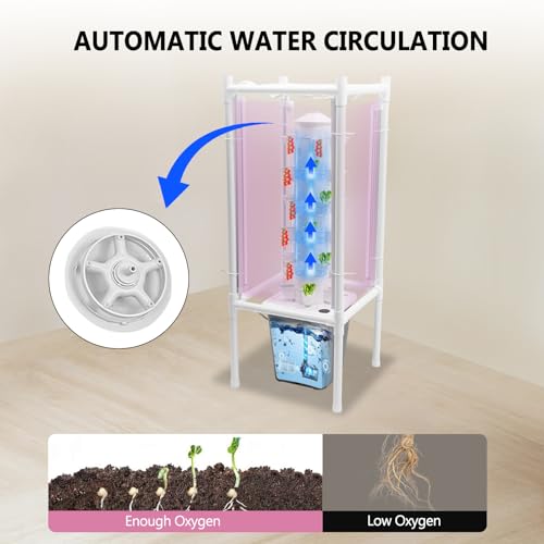 Hydroponics Tower Garden Kit 30 Plant Indoor with LED Grow Light (Gray)