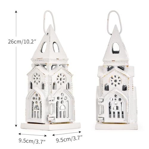 Cast Iron Church Lantern Candle Holder (Rustic White - Church)