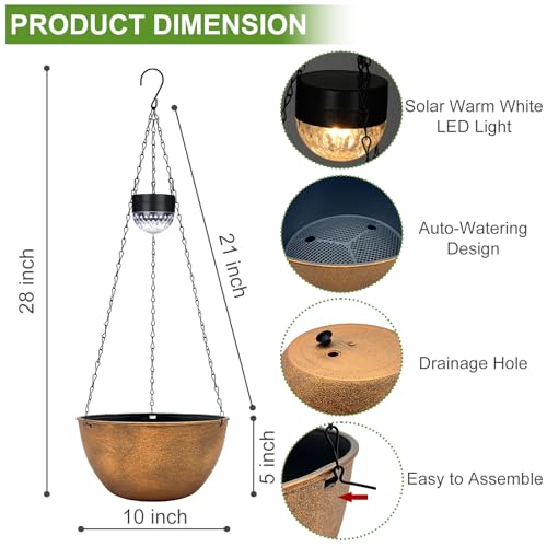 2 Packs Solar Hanging Basket Planters for Plants Outdoor (Bronze)