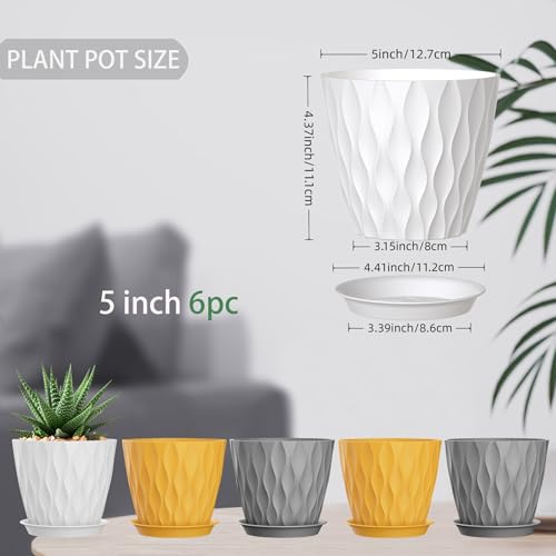 5 Inch Planter Pots (Orange+grey+white / 5inch)
