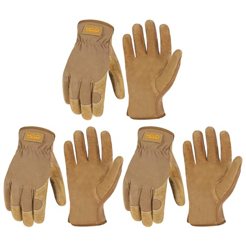 Leather Gardening Gloves (Khaki (3 Pairs) / X-Large)
