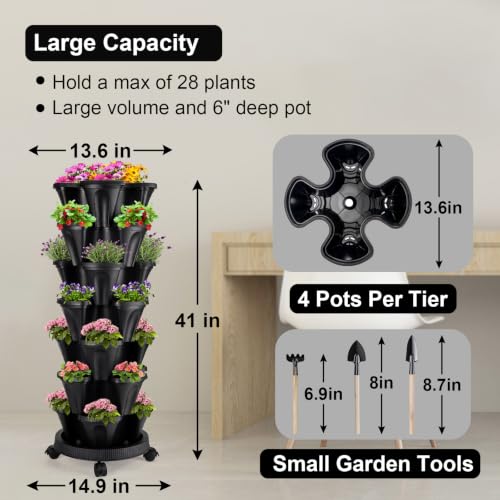 Vertical Planter Tower (Black / 7 Tier)