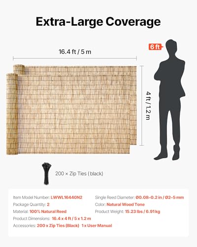 Natural Reed Fencing (Natural Wood Tone / 4ft x 16.4ft x2pack)