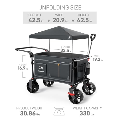 Folding Push Wagon with Canopy (Charcoal / Light Grey)