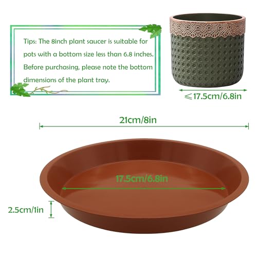 6 Pack 8 Inch Round Plant Saucers for Less 6.8 Inch Pot Indoors Outdoors Plant Trays for Pots Planter Saucer Plastic Plant Drip Tray Planter Water Tray for Potted Plants (8"(6pcs) / Terracotta)