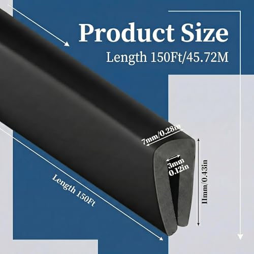 1 8" Rubber Edge Trim U Channel Protector (1/8" U, 150 Feet Long, Black)