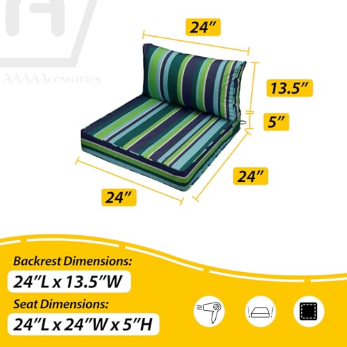 Outdoor Chair Cushions (Stormy Teal Coastal Stripe / 24"x24"x5" / 24"x13.5")