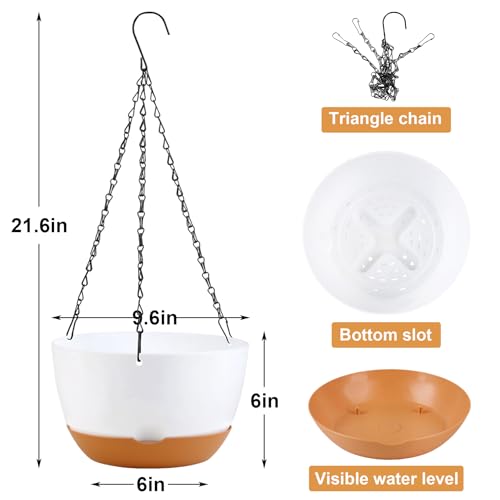 10 inch Hanging Planters Self Watering Pots (White / 10 inch)