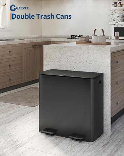 2 x 10.6 gal Stainless Steel Double Trash Can with Lid for Kitchen (Matte Black / 2 x 10.6 Gallon)