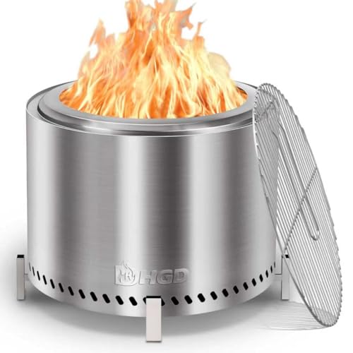 19.5" Smokeless Firepit with Stand & Grill Rack (Silver / 19.5" Firepit with Stand & Grill)