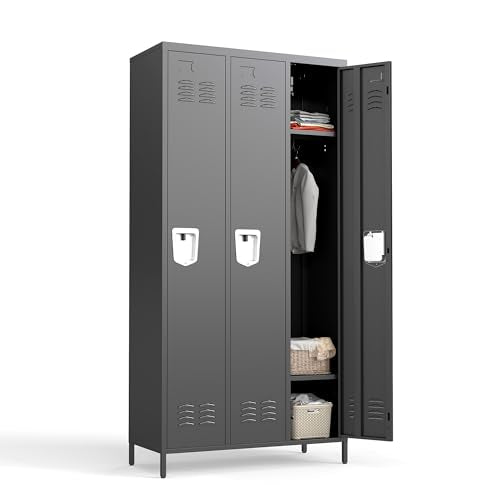 3 Doors Metal Lockers for Employees 71" H Storage Cabinet Lockable Locker with Shelves Steel Storage Locker for Gym School Office Home Requires Assembly (3 doors-72" / Black)