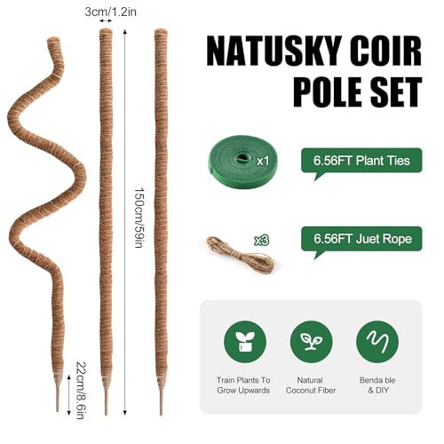 3 Pack Moss Pole 63 Inch Monstera Plant Sticks Support Tall Long Stakes (3 Pack)