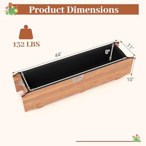Wooden Raised Garden Bed with 4 Drainage Holes & Black Liner (Orange / 44” x 11” x 10”)