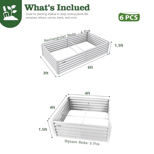 Anleolife 6 Bed Rectangle & Square Raised Garden Bed Set (Set of 6 / Bower-white)