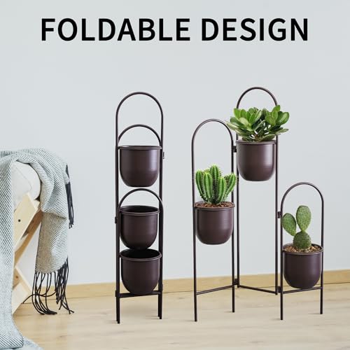 3 Tier Plant Stand with 3 Removable Metal Pots Indoor Outdoor Corner Plant Rack (35" H)