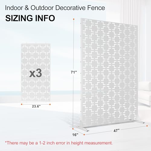 71" H Metal Privacy Screen Outdoor (71"H×47"W / White Square)