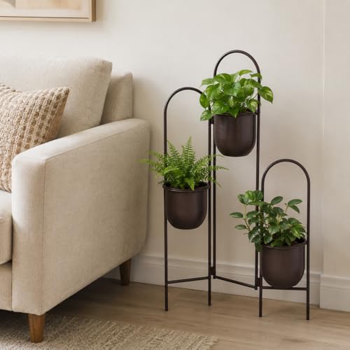 3 Tier Plant Stand with 3 Removable Metal Pots Indoor Outdoor Corner Plant Rack (35" H)