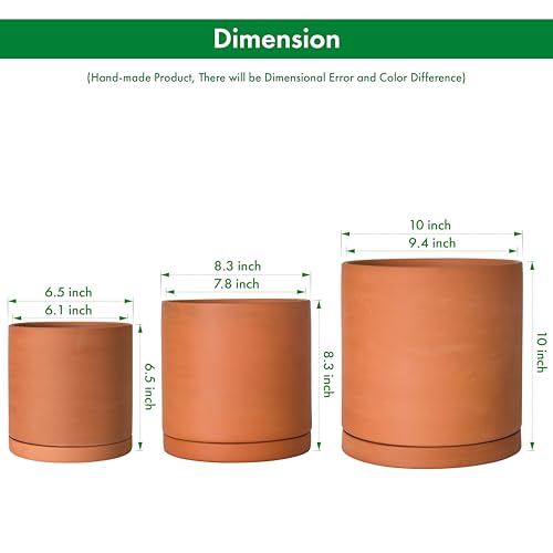 3 Pack Classic Terracotta Pots & Saucers (6+8+10 Inch / Terracotta)