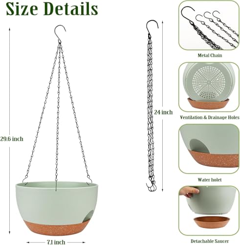 Self Watering Hanging Planters 2 Pcs (Green / 12 Inch)