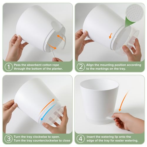 2026 Upgraded Self Watering Plant Pots with Drainage Hole (8-white-upgraded / 8+7+6.5+6+5.5+5+4 inch)