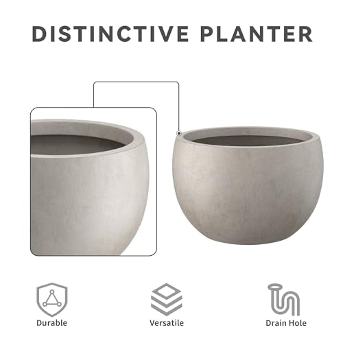 Accent Round Bowl Weathered Concrete Planter 14.8" Dia (Weathered Concrete / 15.7" d)