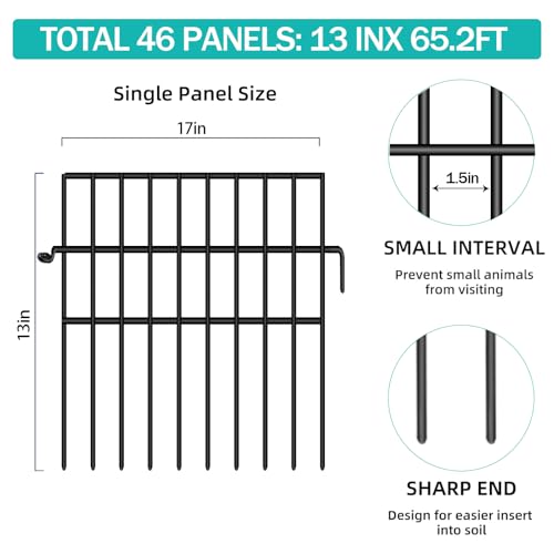 46 Panels Animal Barrier Fence (46 Panels-65.2ft(L)x13in(H) / Black)