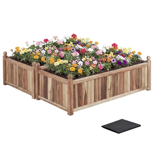 Acacia Wood Raised Garden Beds Set of 2 (Weathered Gray / 44”x23”x16”)