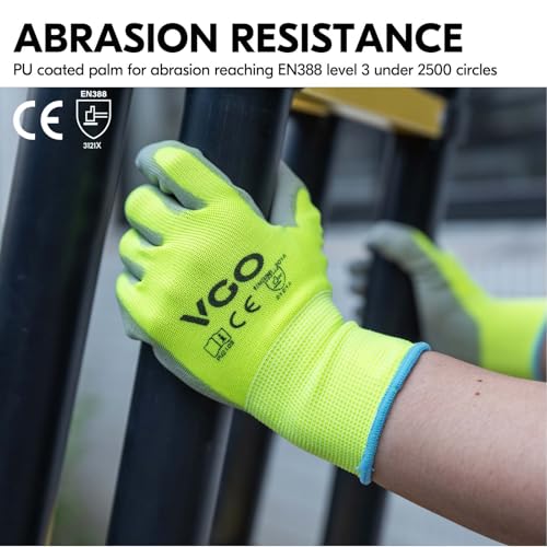 10Pairs PU Coated Safety Work Gloves (Yellow / X-Large)