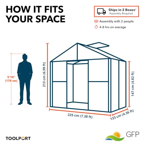 Topas 2 7.4x4.4 ft Walk in Greenhouse 6mm Polycarbonate