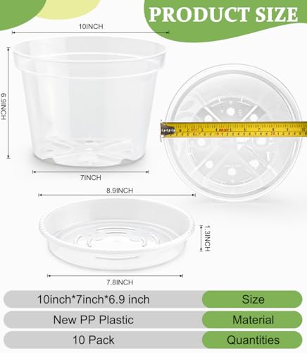 10 Pack 10 Inch Clear Nursery Pots with Saucers (Clear / 10 Inch 10 Pack)