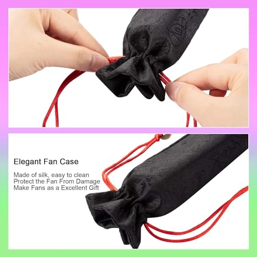 2 Packs Large Folding Hand Fans (Glitter Purple and Green)