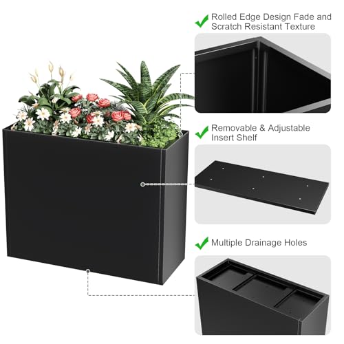 Metal Planter Box for Outdoor Plants 36" L x 12" W x 26" H (Black / 36"L x 12"W x 26"H)