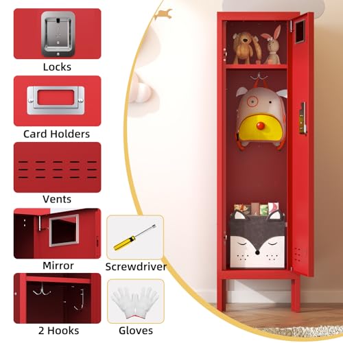 Metal Kids Locker (Red-1 / 1 Door-(54" H x 15" W x 15" D))