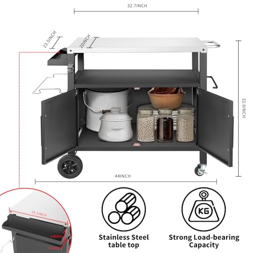 Grill Cart Table with Big Storage Cabinet