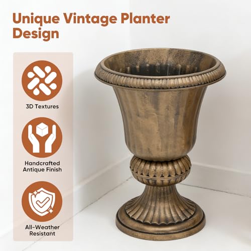 20" Tall Urn Planters for Outdoor Plants (Bronze)
