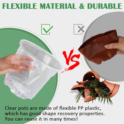30 Pack 7/6/5/4/3 Inch Clear Nursery Pots for Plants, Flexible Plastic Plant Pots with Drainage Holes, Transparent Seed Starter Pots Variety Pack for Succulents, Seedlings, Flowers, Vegetable (30 Count)